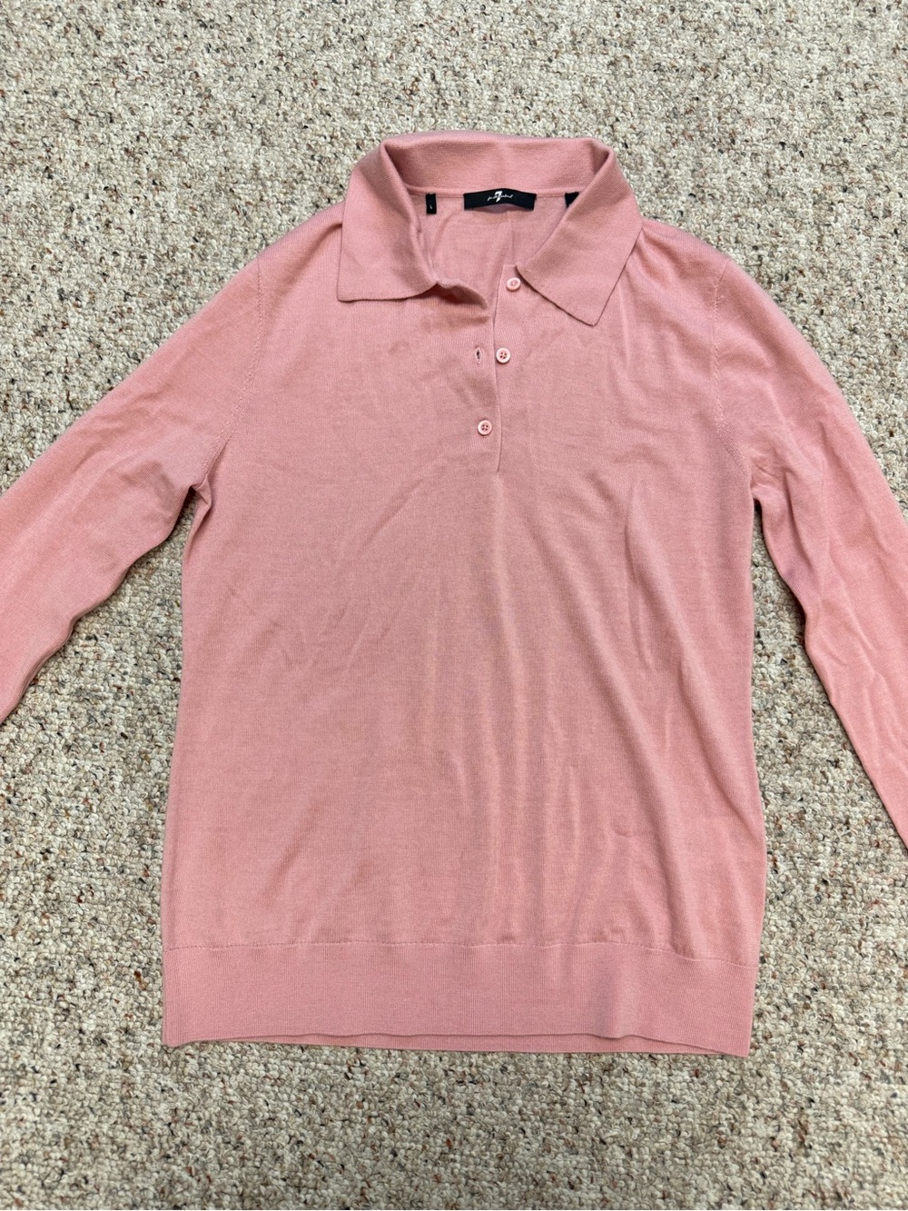 7 For All Mankind Pink Long-Sleeve Polo Sweater